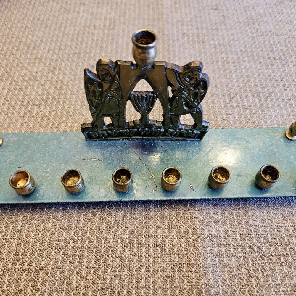 DAYAGI BRASS ENAMEL VINTAGE MENORAH FROM ISRAEL #1372